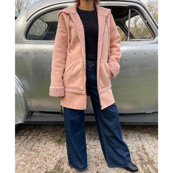 🔥GUESS Faux Sherpa Shearling suede fur Coat Jacket in Rose Pink Outdoor Rugged - Picture 2 of 16